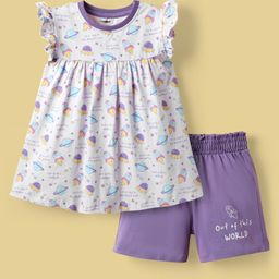 CUCUMBER Sinker Knit Sleeveless Frock & Shorts with Space Theme Print - Lilac-picture-14