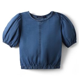 Pine Kids Cotton Woven Half Puffed Sleeves Solid Color Top - Navy Blue-image-29