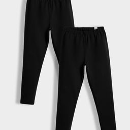 Orange Sugar Cotton Lycra Knit Pack Of 2 Solid Stretchable Leggings - Black-image-98
