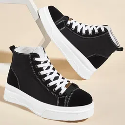 Shoetopia Colour Blocked Lace Up Sneakers - Black-picture-15