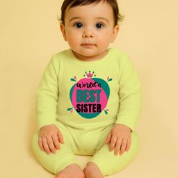 The Peppy Tend 100% Cotton Knit Raksha Bandhan Theme Full Sleeves Worlds Best Sister Text Printed Romper - Yellow-image-88