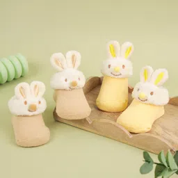 Kicks & Crawl Cotton Pack Of 2 Bunny Face Designed & Applique Detailed Socks - Yellow & Brown-picture-36