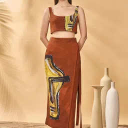 Masaba Brown Scoop Neck Top And Pareo Co-Ords-picture-42