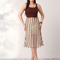 Globus Women Striped Crochet Mid Rise Midi Straight Skirt-picture-8