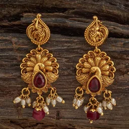 Kushal's Fashion Jewellery Gold-Plated Stone Studded & Beaded Antique Drop Earrings-image-79