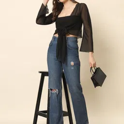 BAESD Women Crop Sheer Tie-Up Shrug-47