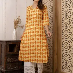 KEIYONA Ethnic Motifs Printed V-Neck Cotton Straight Kurta-picture-29