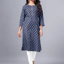 SIMPLYETHNIC Floral Printed Round Neck Gotta Patti Cotton Straight Kurta-image-78