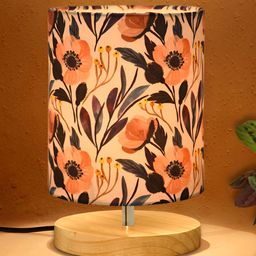 Homesake White Printed Wood Industrial Cylindrical Shaped Table Lamp-37