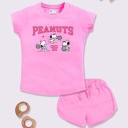 YK X Minute Mirth Girls Peanuts Printed Pure Cotton T-shirt with Shorts-picture-7