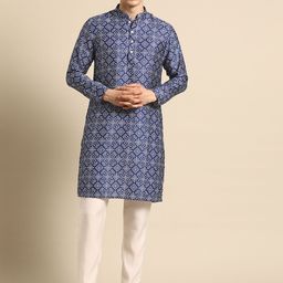 Sayisha Men Printed Pure Silk Kurta with Pyjamas-picture-5
