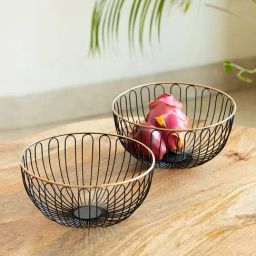 ExclusiveLane 'Floral' Black & Golden Iron Fruit Basket-image-59