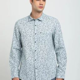 Turtle Light Blue Slim Fit Printed Shirt-12