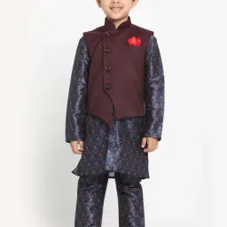 VASTRAMAY Boys Navy & Brown Printed Full Sleeves Kurta Sets-image-58