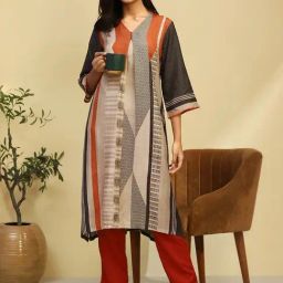 Biba Grey Printed A Line Kurta-picture-28