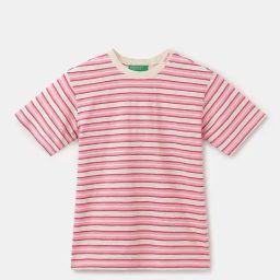 United Colors of Benetton Kids Pink & White Striped T-Shirt-13
