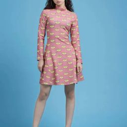 KASSUALLY Pink Printed A-Line Dress-image-16