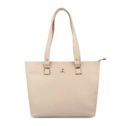 Mochi Beige Solid Medium Tote Handbag-image-43