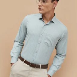 Code By Lifestyle Green Slim Fit Striped Shirt-image-32
