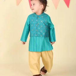 Fabindia Boys Teal Kurta Set-image-70