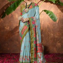 Saree Mall Light Blue Silk Self Saree with Blouse Piece-picture-18