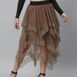 KASSUALLY Brown Self Design Skirt-image-20