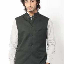 Rare Rabbit Black Tailored Fit Jacquard Bandhgala-image-48
