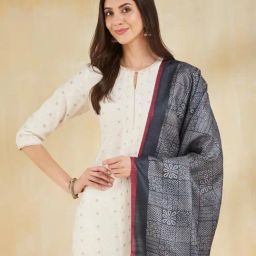 Fabindia Grey Printed Dupatta image 5