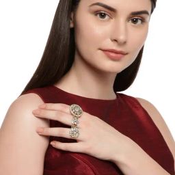 Zaveri Pearls Clear & Golden Alloy Cocktail Ring-13