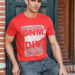 Lee Red Cotton Slim Fit Printed T-Shirt-image-78