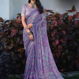 Saree Mall Lavendar Chiffon Self Saree with Blouse Piece-picture-47