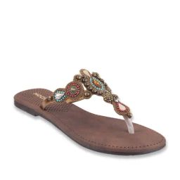Mochi Women's Antique Gold Thong Sandals-image-57
