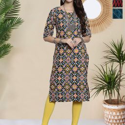 HERE&NOW Selection Of 3 Ethnic Motifs Printed Round Neck Straight Kurta-image-96