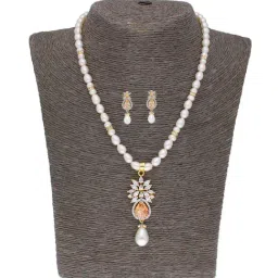 Sri Jagdamba Pearls White Pearl Gold Plated Necklace Set-image-82