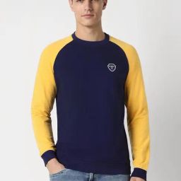 Peter England Navy Slim Fit Colour Block Sweatshirt-picture-4