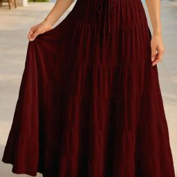 Moomaya Maroon Regular Fit Skirt with Pockets-picture-38