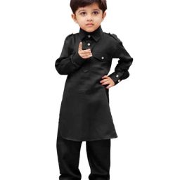 VASTRAMAY Kids Black Cotton Pathani Kurta Set-image-74