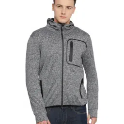 Basics Grey Slim Fit Self Pattern Hooded Jacket-picture-6