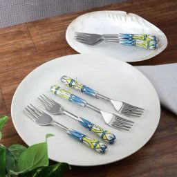 VarEesha Blue Steel and Ceramic Handle Forks - Set of 6-image-13