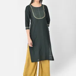 Span Green Embroidered Straight Kurta-image-84