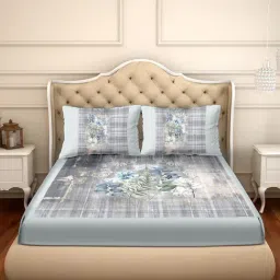 BELLA CASA Shades of Shraddha Kapoor Floral Grey 350 TC Cotton King Bedsheet with 2 Pillow Covers-image-28