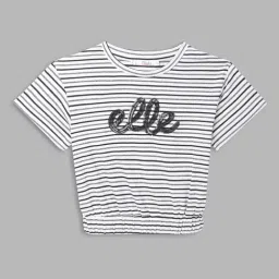 Elle Kids White & Black Cotton Striped T-Shirt-image-22