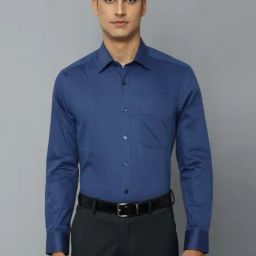 Louis Philippe Blue Cotton Regular Fit Self Pattern Shirt-picture-25