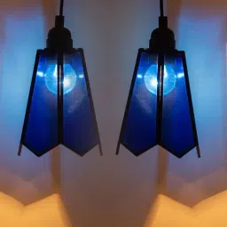 ExclusiveLane Navy Blue Iron Magnificence Handcrafted Conical Hanging Pendant Lamp - Set of 2-image-72