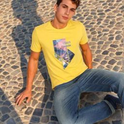Lee Yellow Cotton Slim Fit Printed T-Shirt-image-38