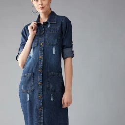 Miss Chase Navy Cotton Relaxed Fit Denim Jacket-image-50