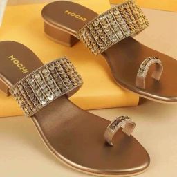 Mochi Women's Antique Gold Toe Ring Sandals-image-26