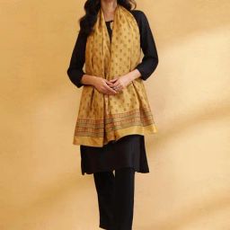 Fabindia Yellow Printed Stole-17