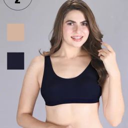 Lux Venus Tan & Navy Full Coverage Non-Wired Sports Bra - Pack of 2-image-36