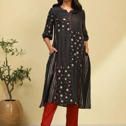 Biba Black Printed A Line Kurta-picture-39